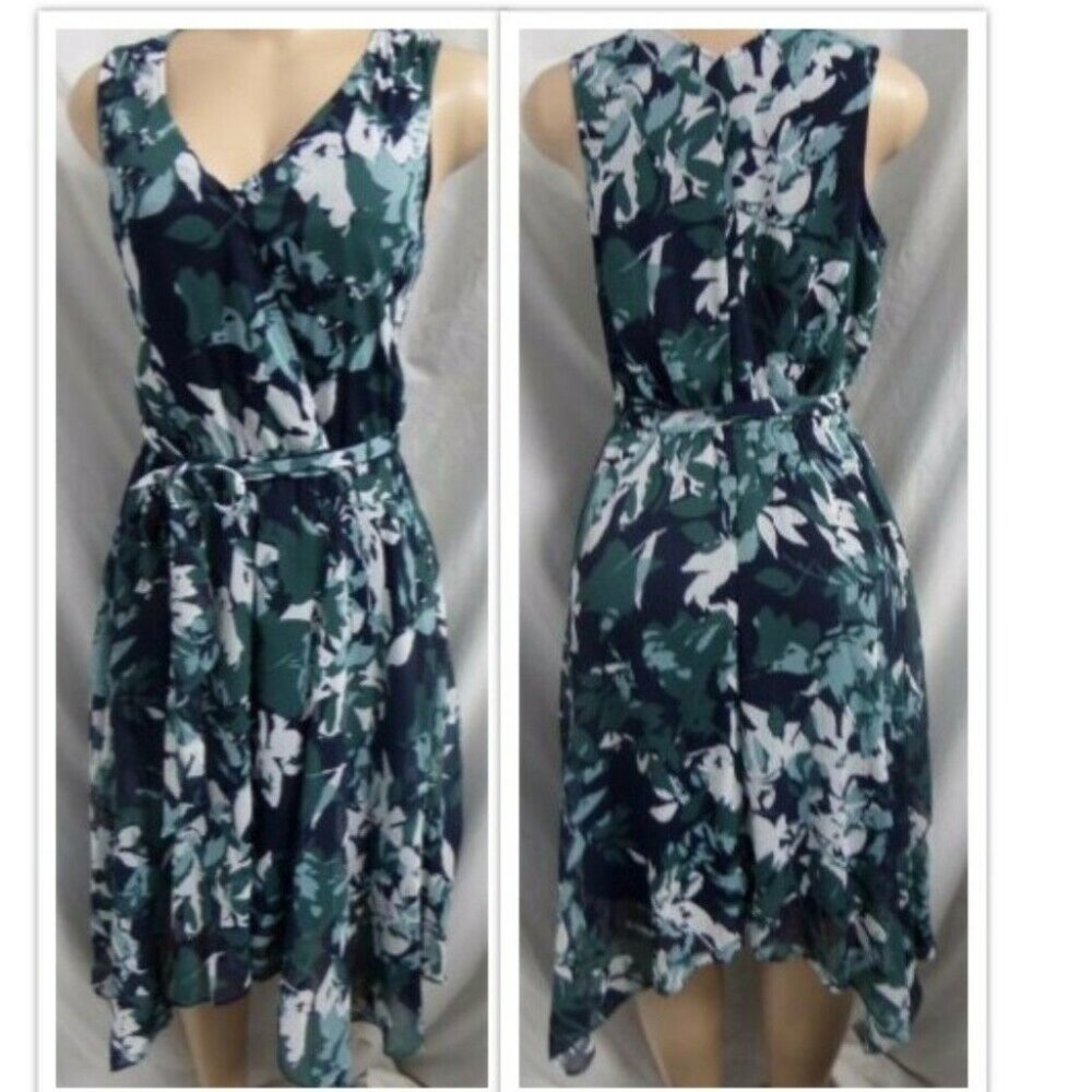 "BANANA REPUBLIC" BLUE FLORAL HANDKERCHIEF HEM CASUAL MIDI DRESS SIZE: XS NWT